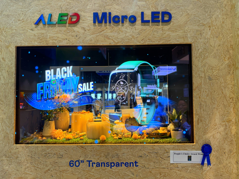 凯发60吋高透明度Micro LED显示器获”最佳Micro LED技术应用奖”，将Micro LED面板透明化之设计特性极致发挥，以可扩展性无缝拼接技术打造，具备600 nits全画面亮度、大于60%穿透率及超过NTSC 110%的优异广色域表现，可依需求灵活应用于各种场域